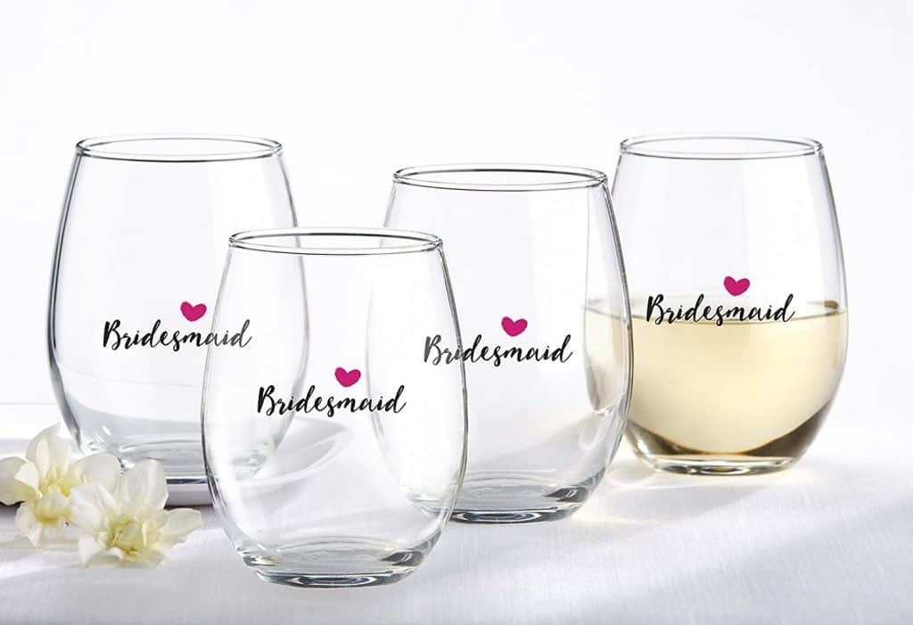 bridesmaids gifts ideas: bridesmaids stemless wine glass