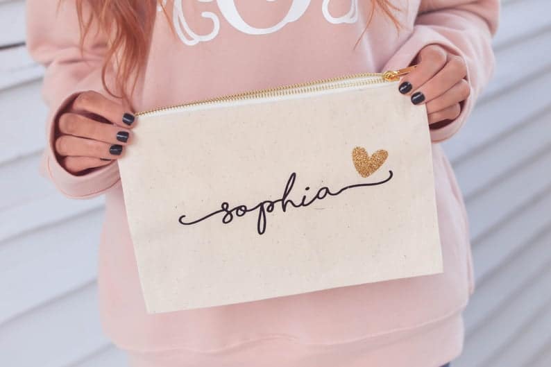 personalized bridesmaid gifts: personalized makeup bag