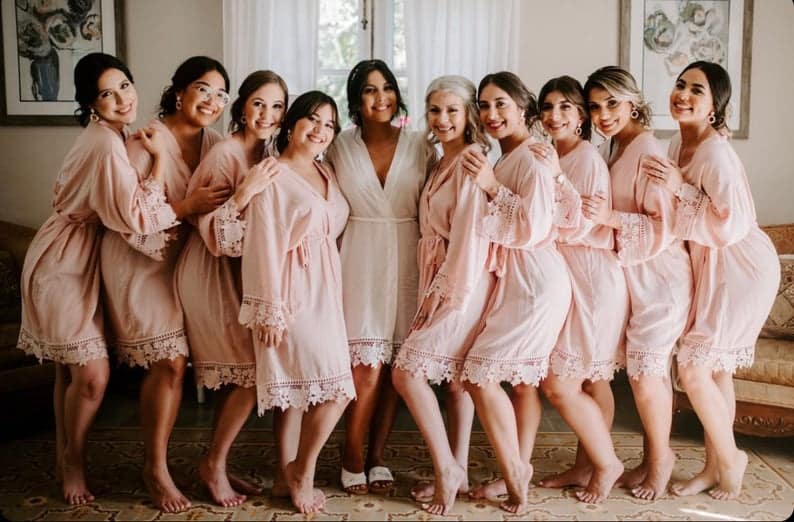 bridesmaid gift ideas: rose lace cotton robes