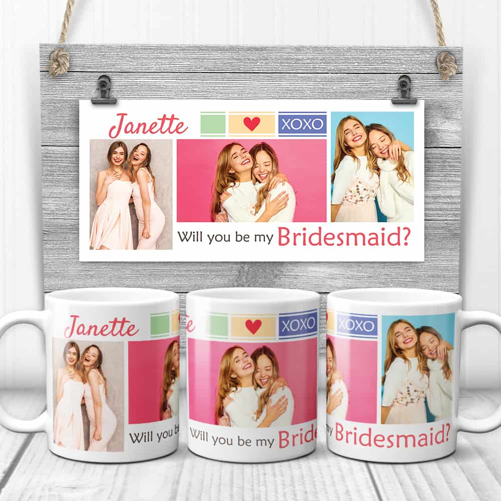 gifts for bridesmaids: Will you be my bridesmaid photo collage mugs
