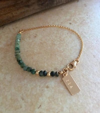 bracelet with emerald and gold chain - 50th anniversary gift for her