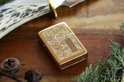 gold 50th anniversary gift for him: engraved gold lighter