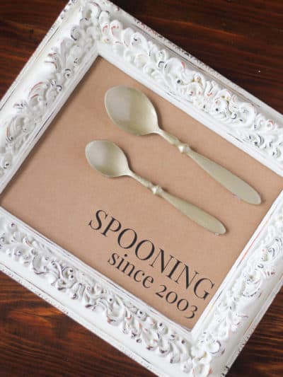DIY gift for 50 year wedding anniversary: "spooning since" frame