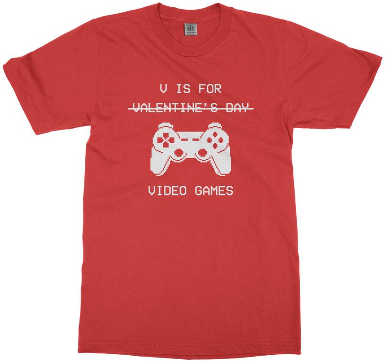 valentines gift ideas for boys: v is for video games t-shirt