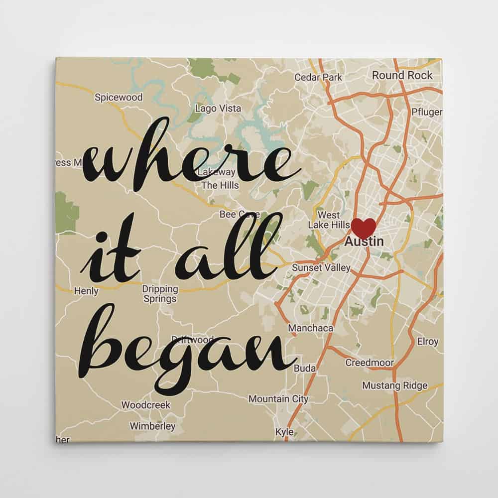 unique valentines day gifts for him: where it all began map wall art