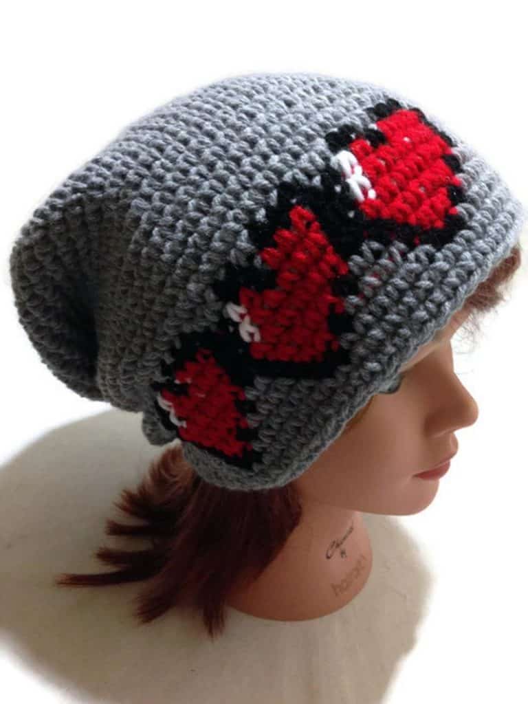8-bit pixelated heart beanie hat