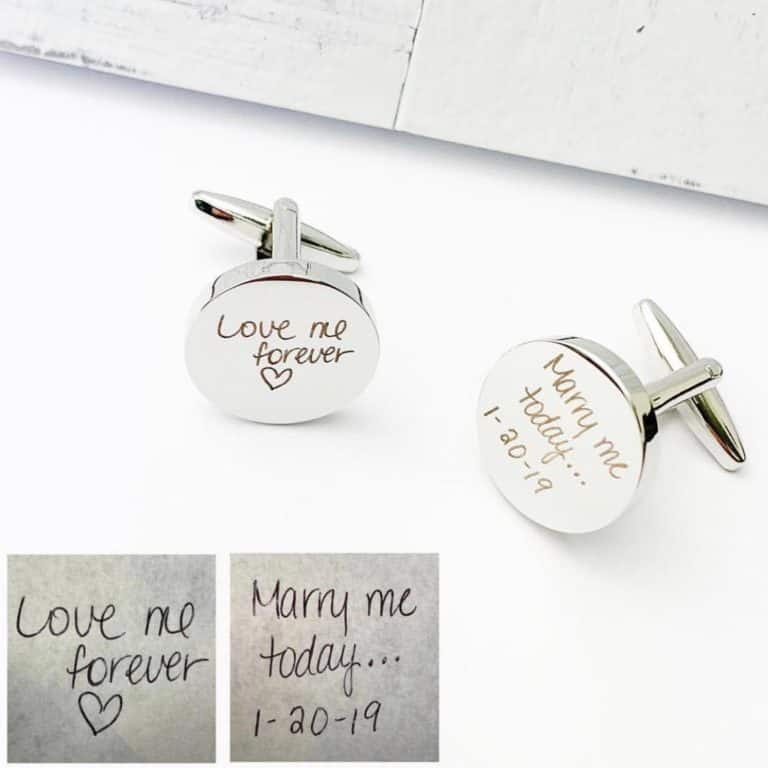 sentimental gift for him: cufflinks with engraved handwriting