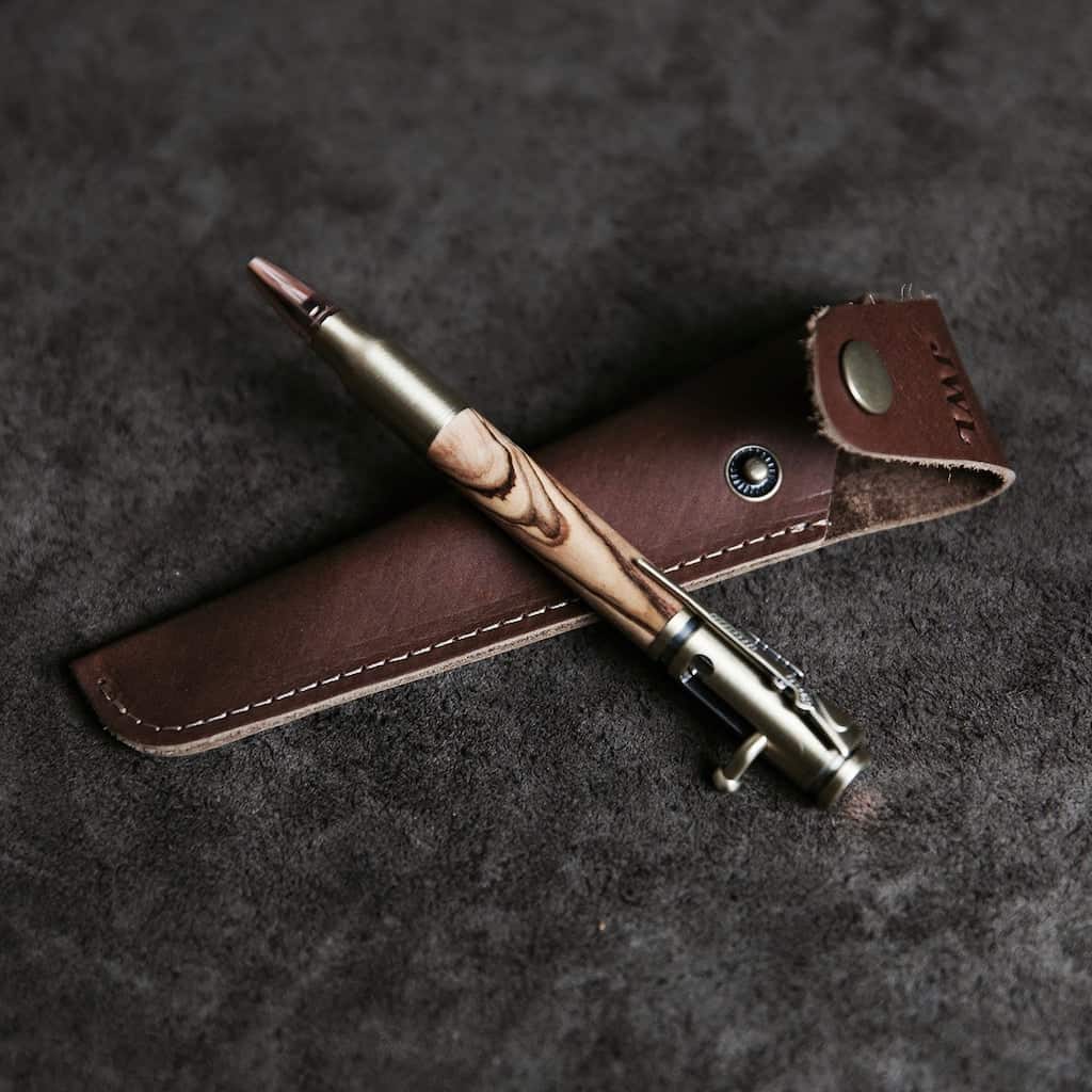 Mini 30 Caliber Bolt Action Pen With Personalized Pen Sleeve