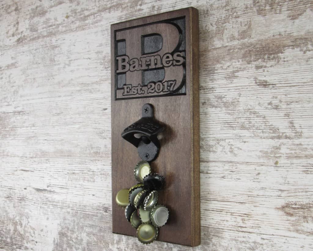 Personalized Bottle Opener With Magnetic Cap Catch - Man Cave Gifts