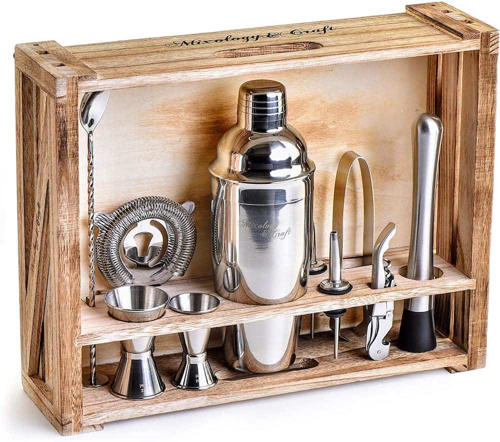 bar tool set with wooden stand