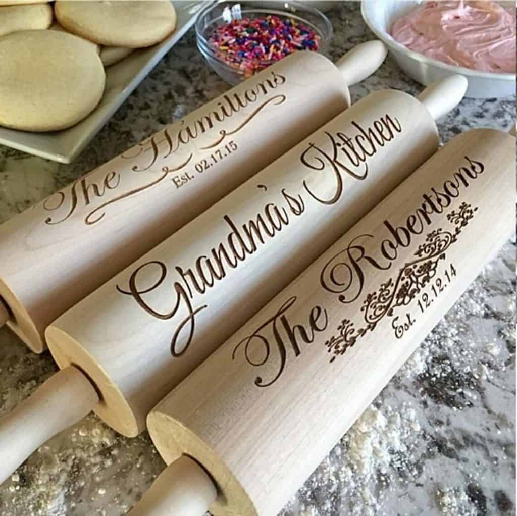 mothers day custom gifts: engraved rolling pin