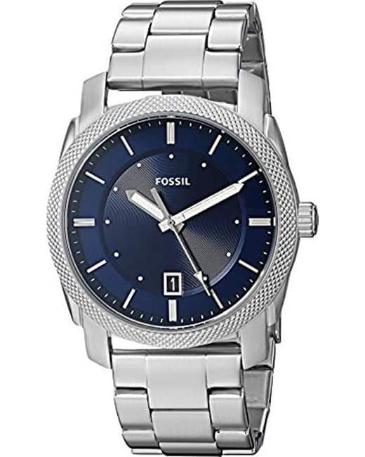 10 year anniversary gift for him: Fossil men's machine stainless steel watch in silver and blue