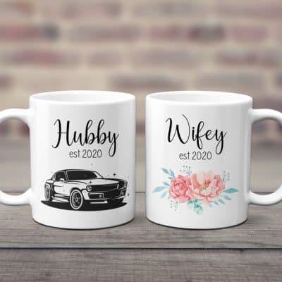 hubby and wifey custom est coffee mugs