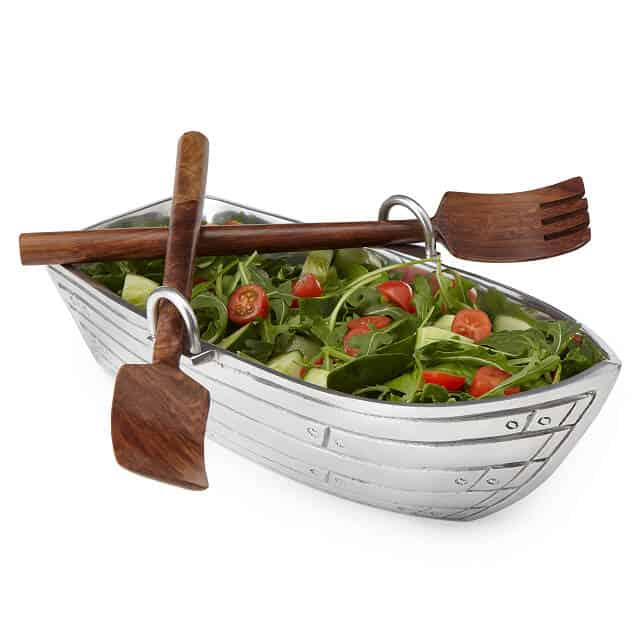 aluminum anniversary gifts for couples: Row Boat Serving Bowl with Wood Serving Utensils 