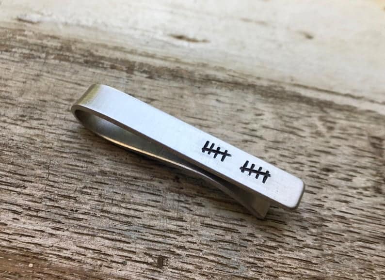 ten year anniversary gift for husband: tally mark tie clip