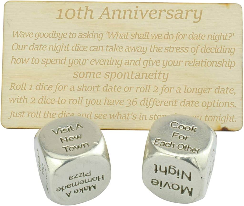 tin gifts for couples: tin date night dice