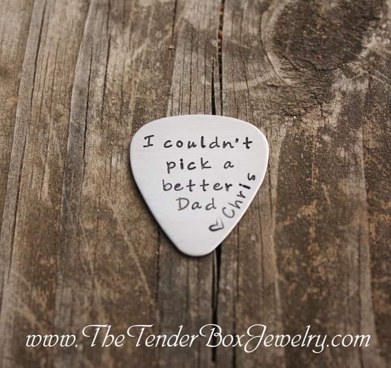 step dad gifts: custom hand-stamped guitar pick