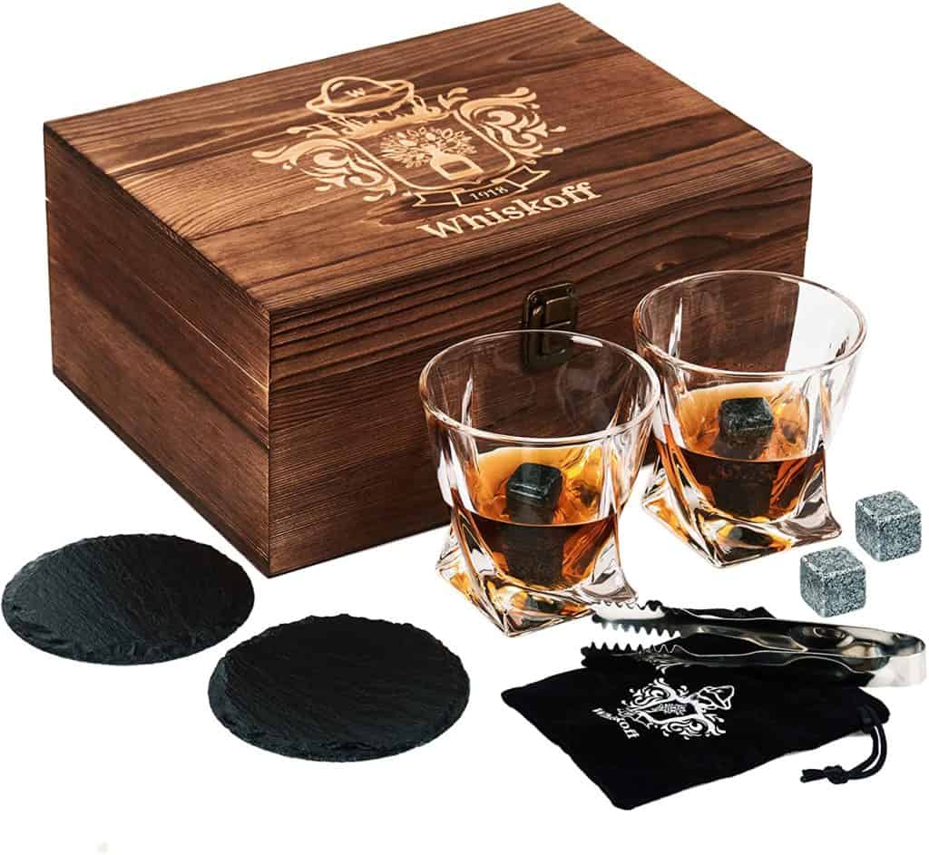 step dad gift ideas: whiskey glass & stone gift set