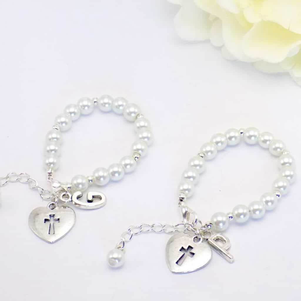 Bracelets for Twins with cross in  hearts