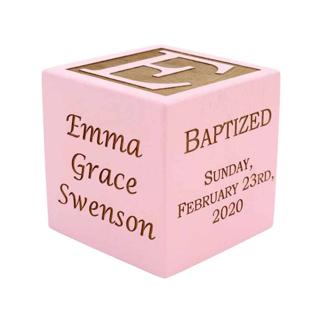 Pink Engraved Baptism Block - baptism gifts for girls