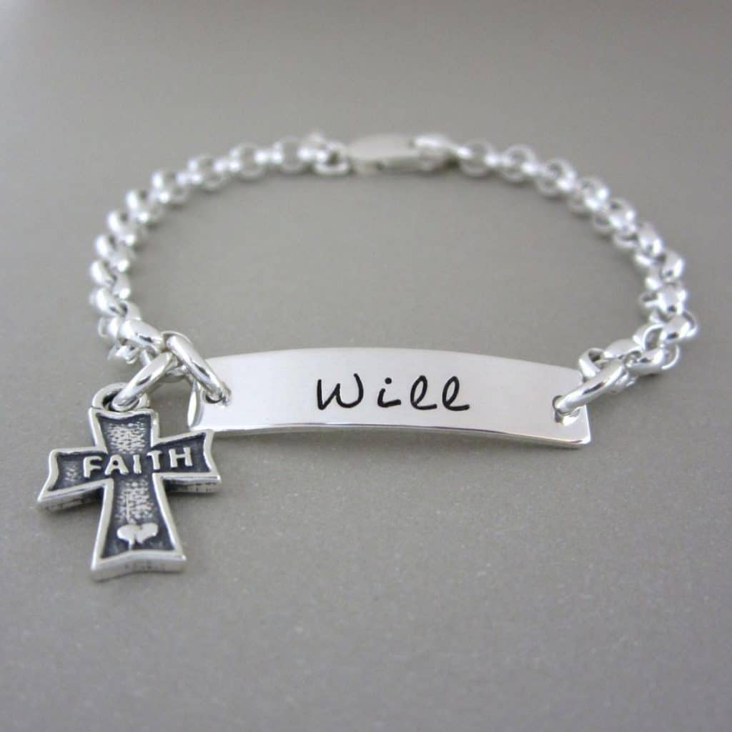 Engraved Cross Bracelet with engraved text and cross - baptism gifts for boys