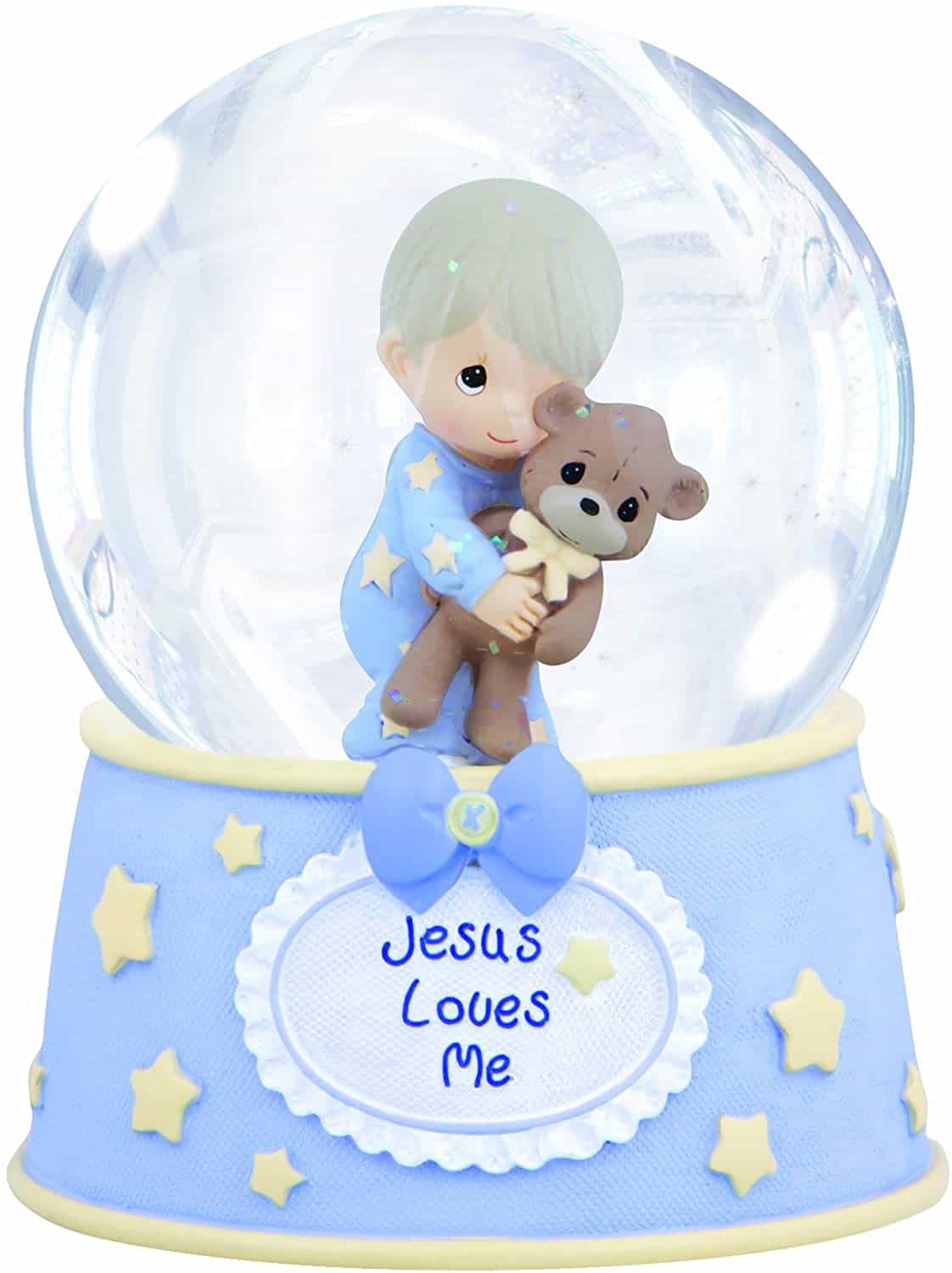 Blue Snow Globe with text "Jesus Loves Me" - Baptism gifts for boys
