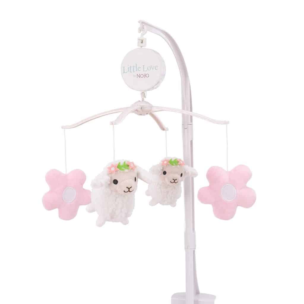 Lamb Musical Mobile with two lamps and 2 flowers - baptism gifts for girls