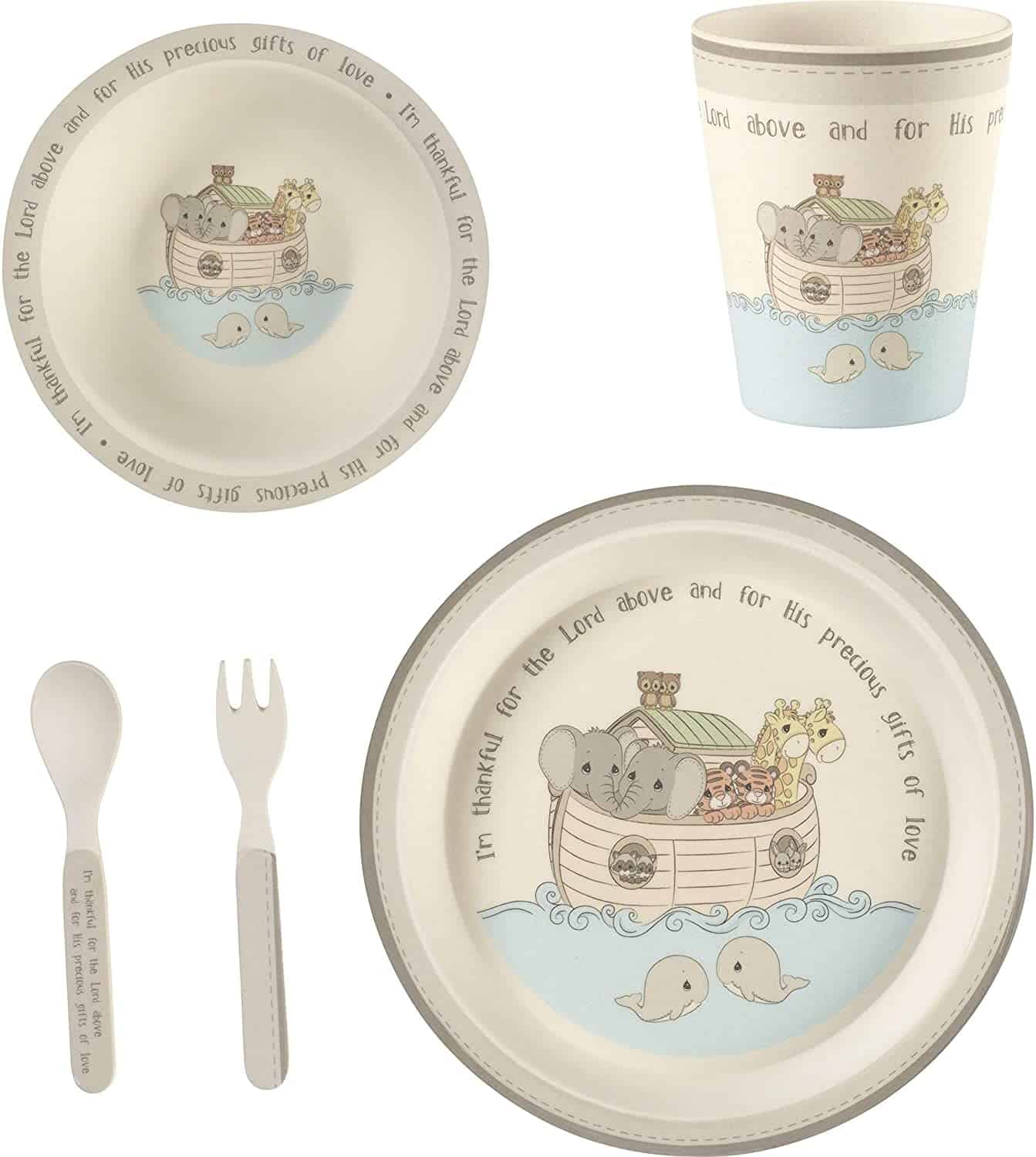 Noah's Ark Dinnerware Set with bowls, glass, spoon and fork