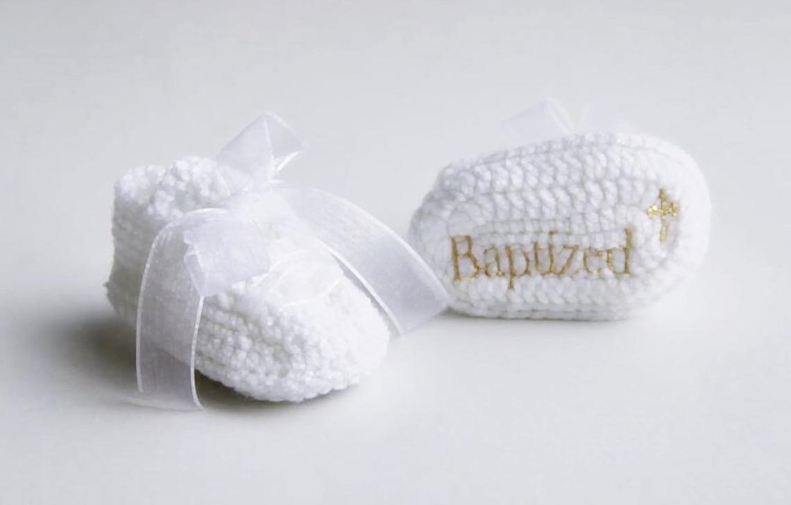 White Personalized Baby Booties  - Baptism Gifts for boys