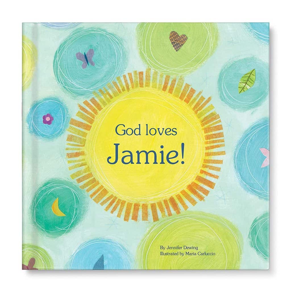 Personalized Book with text "God loves Jamie! - Baptism gifts for boys