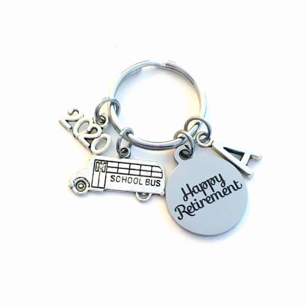 School Bus Driver Keychain with 2020 and Happy retirement message - Retirement gifts for men