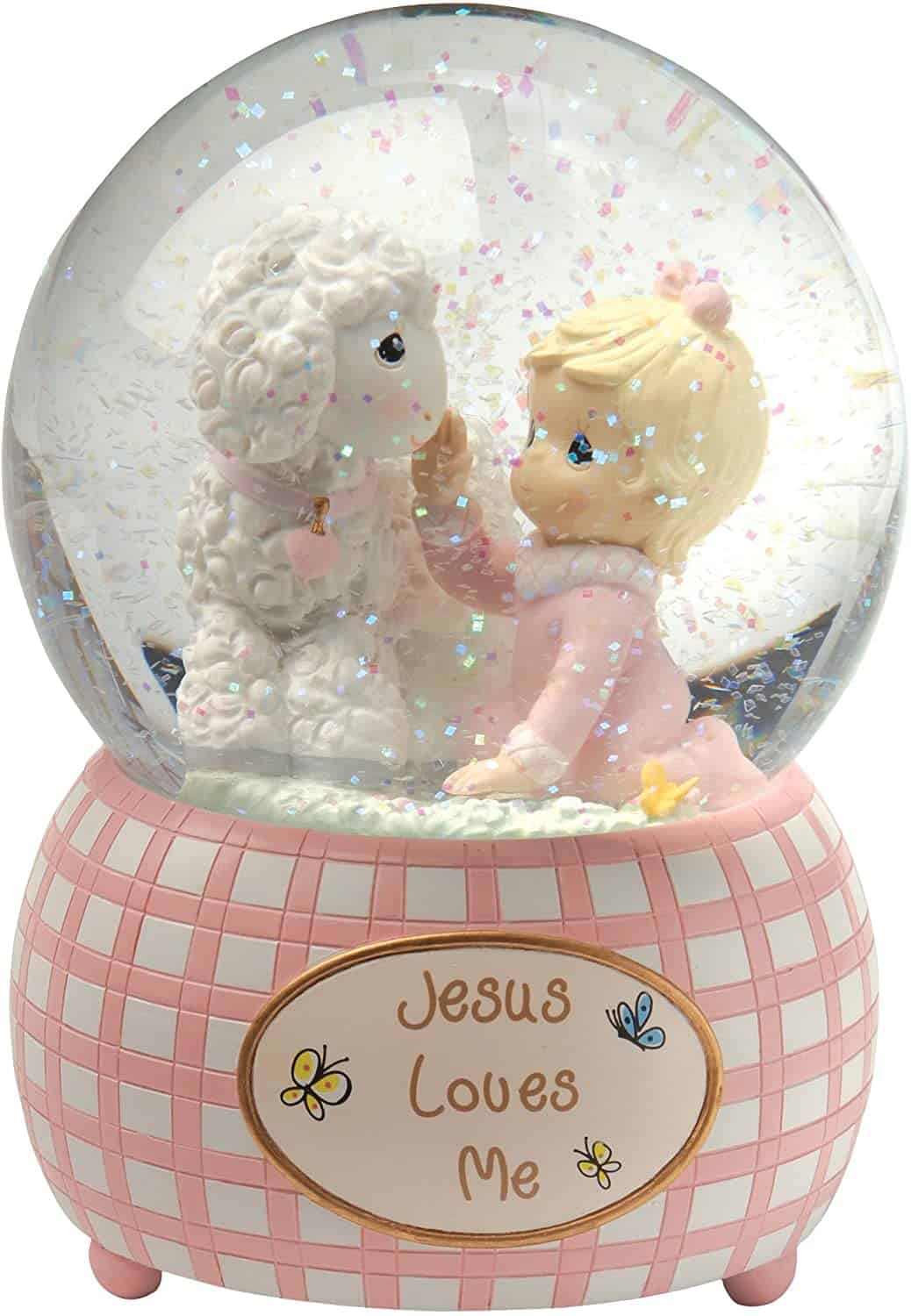 Pink Snow Globe with text "Jesus loves me"