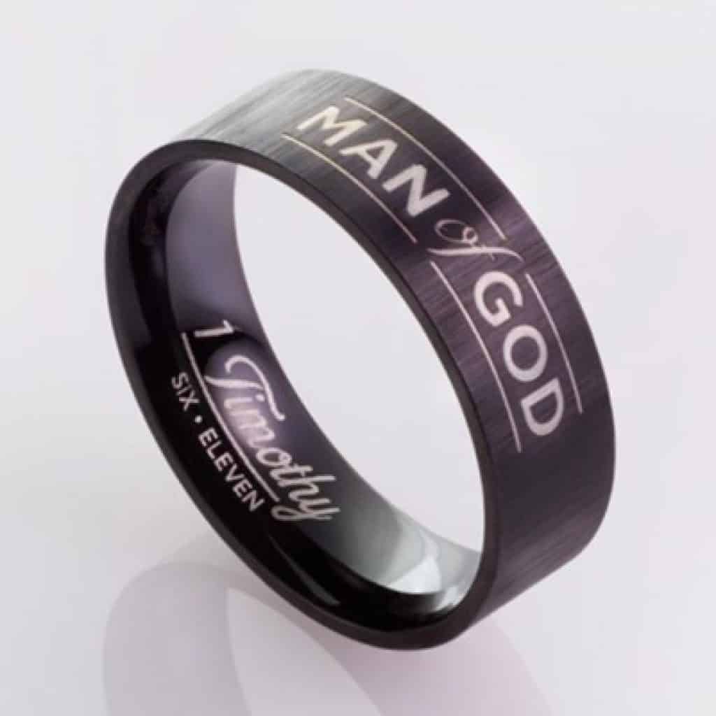 Black Stainless Steel Ring with text "Man of God"