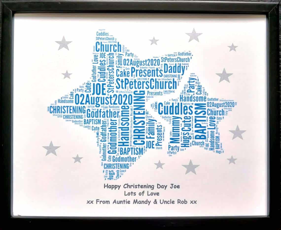 Twins Word Art with double blue stars - Baptism gifts for boys