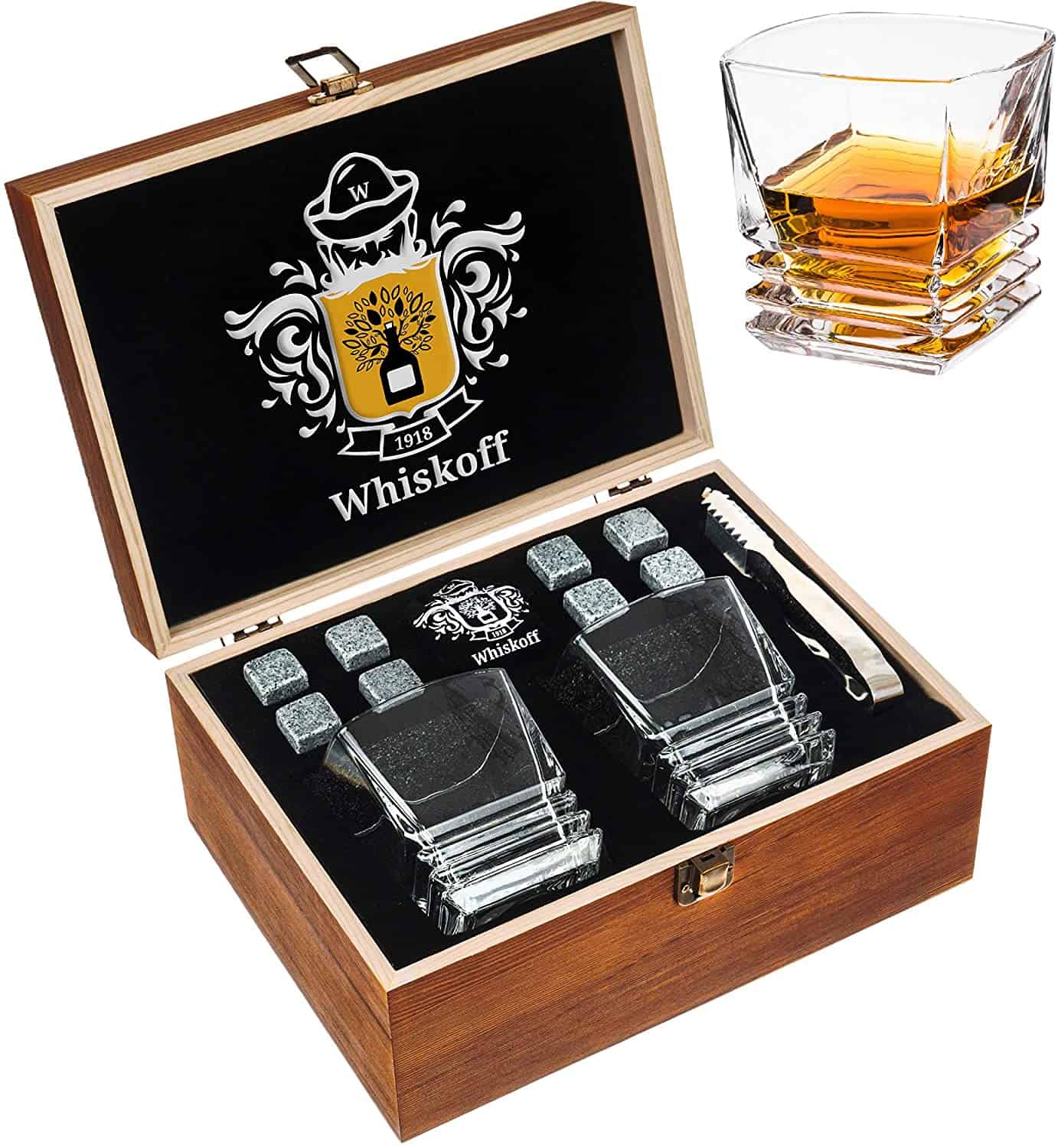 Whiskey Gift Set in a wooden box - retirement gifts for men