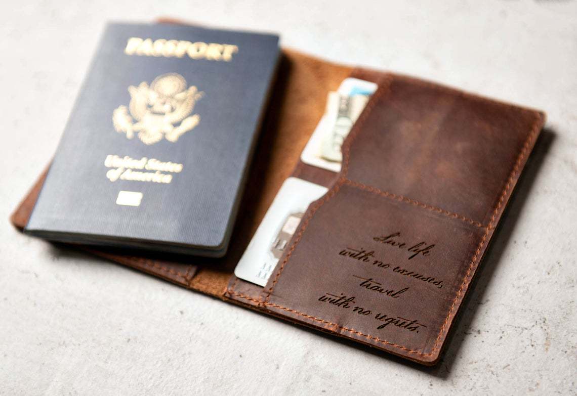Leather Passport Cover and blue passport
