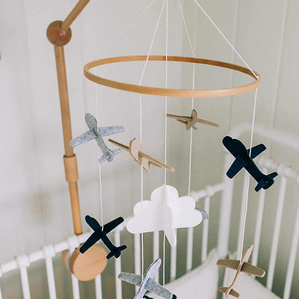 Baby Crib Mobile Airplanes and Cloud Nursery Grey and White Decoration for Boys