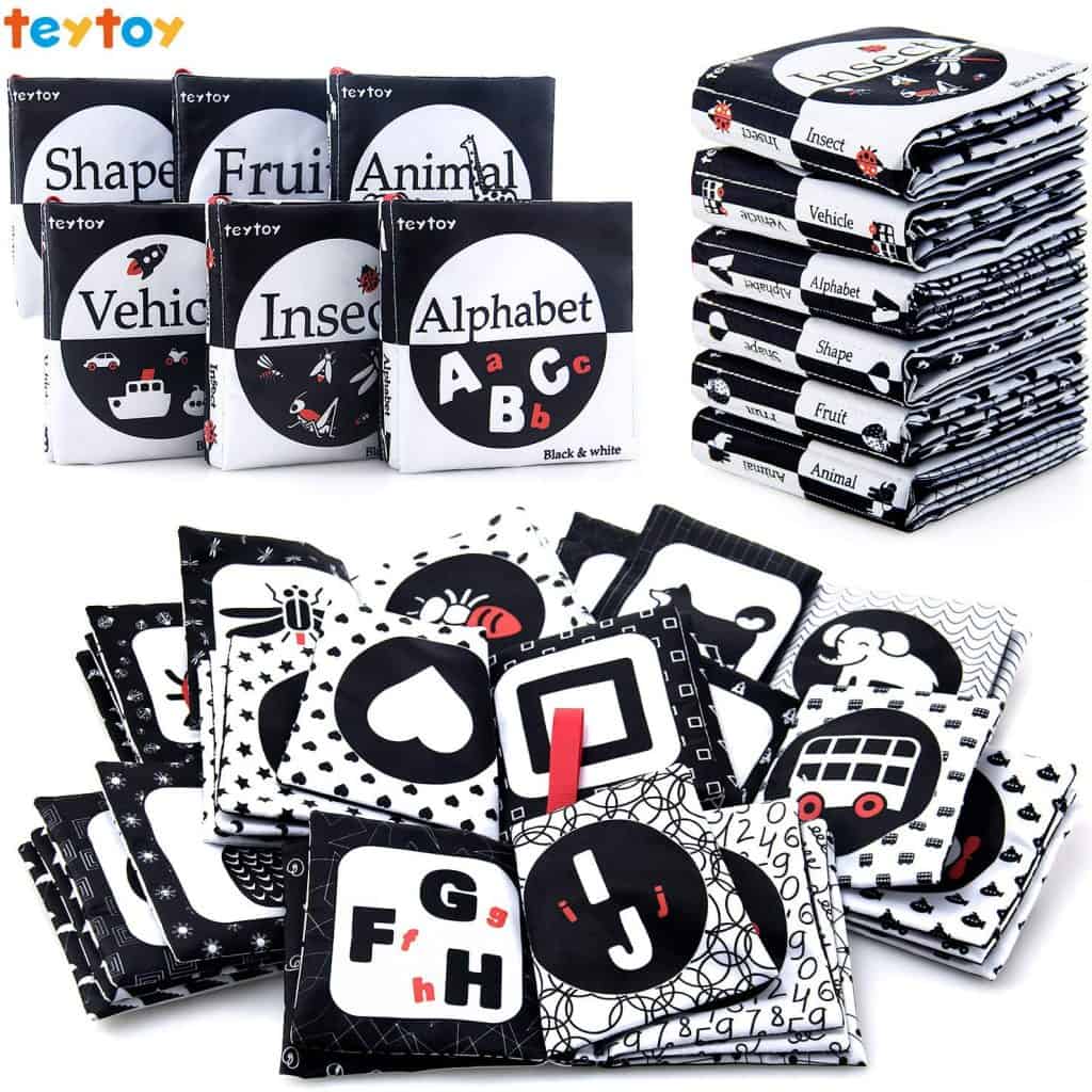 6 PCS Nontoxic Fabric Baby Cloth Activity Crinkle Soft Black and White Books for Infants Girls Early Educational Toys