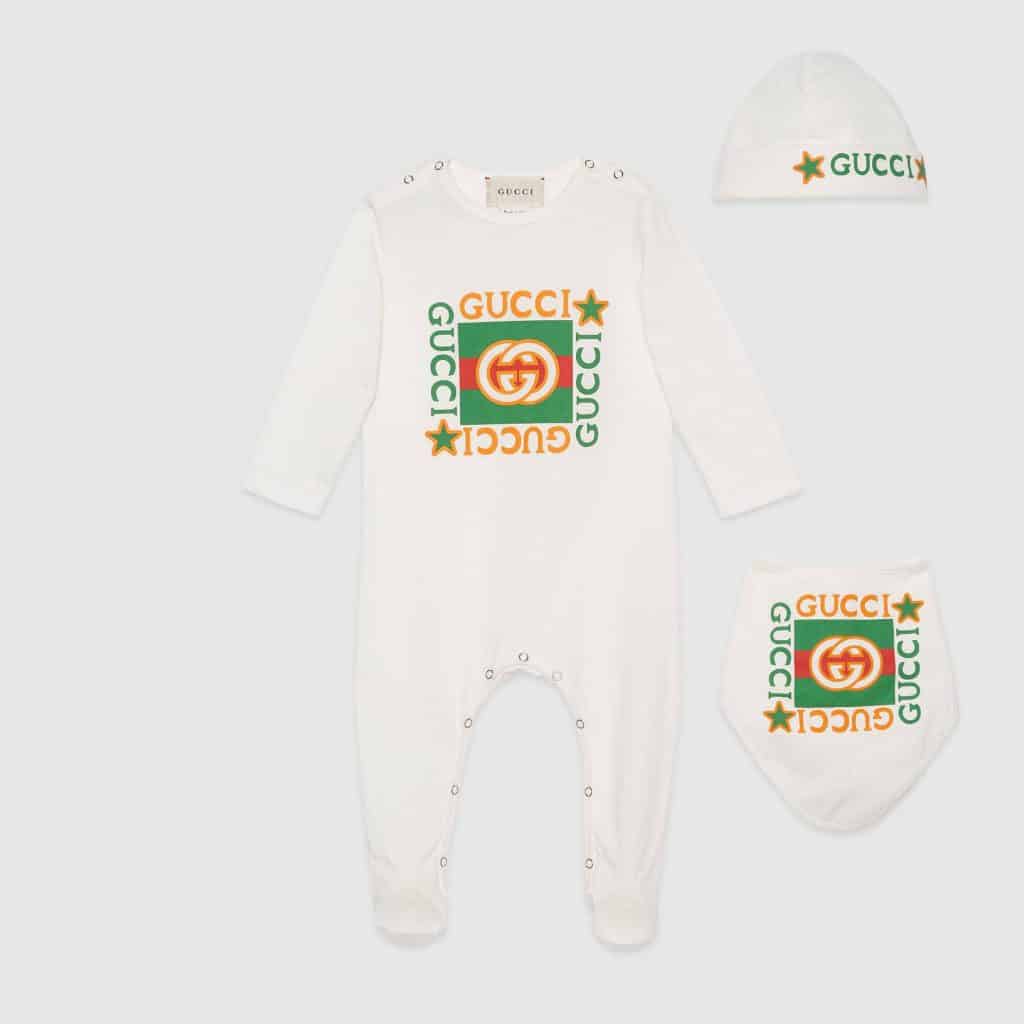 White baby onesie by Gucci, baby boy gifts