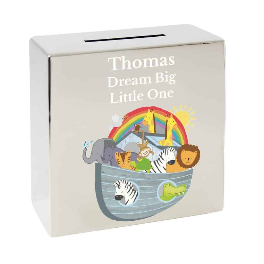 Personalized Children's Money Box Piggy with picture of Noah's Ark