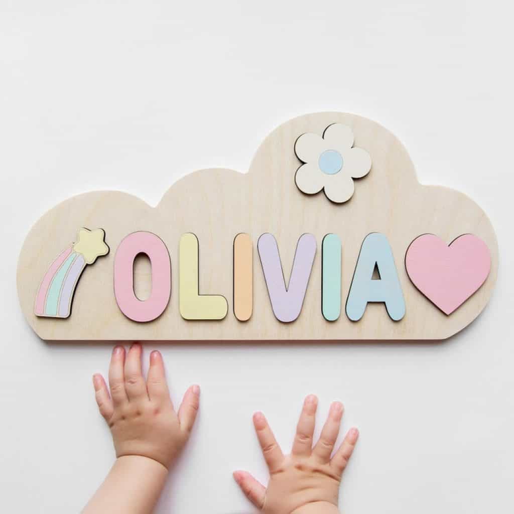 Personalized Personalized Name Wood Puzzle Handmade Newborn Girl Baby Gift