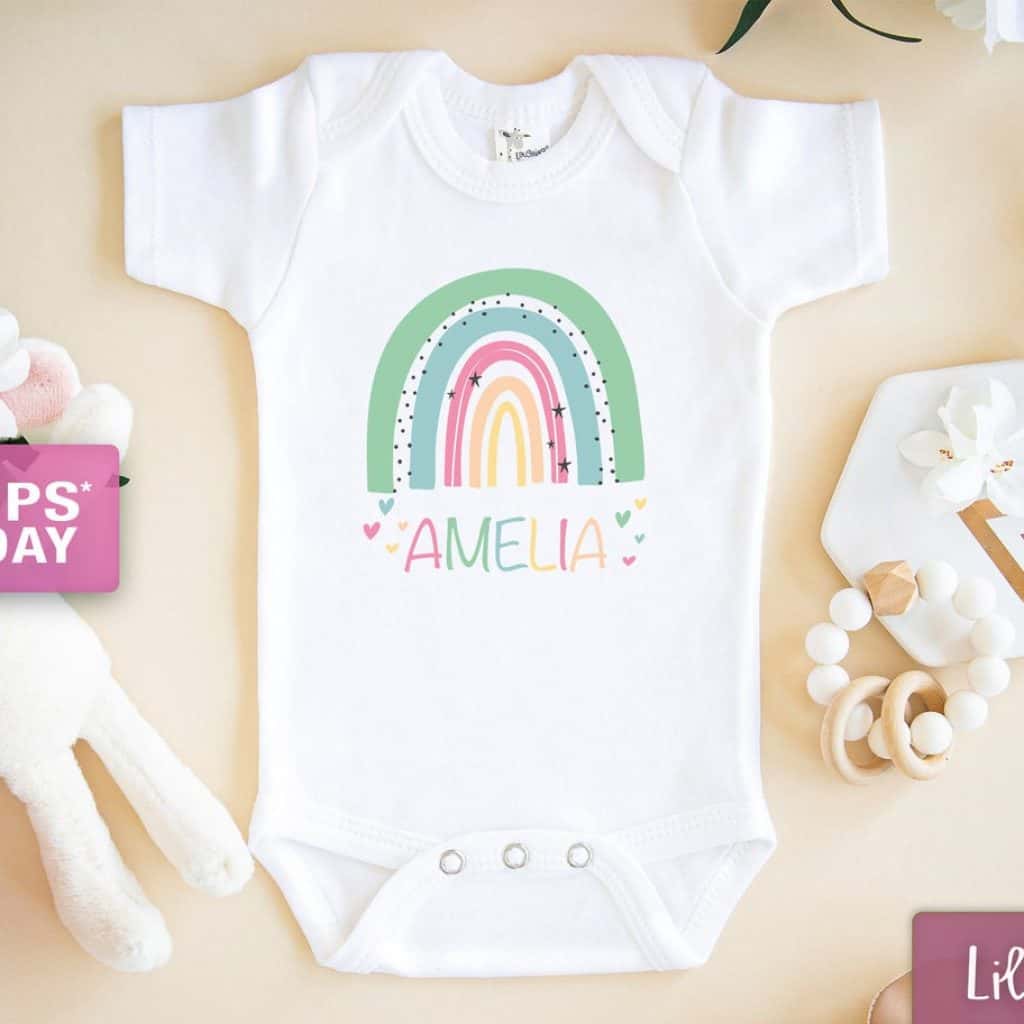 Personalized Rainbow Baby Girl Onesie with name on it
