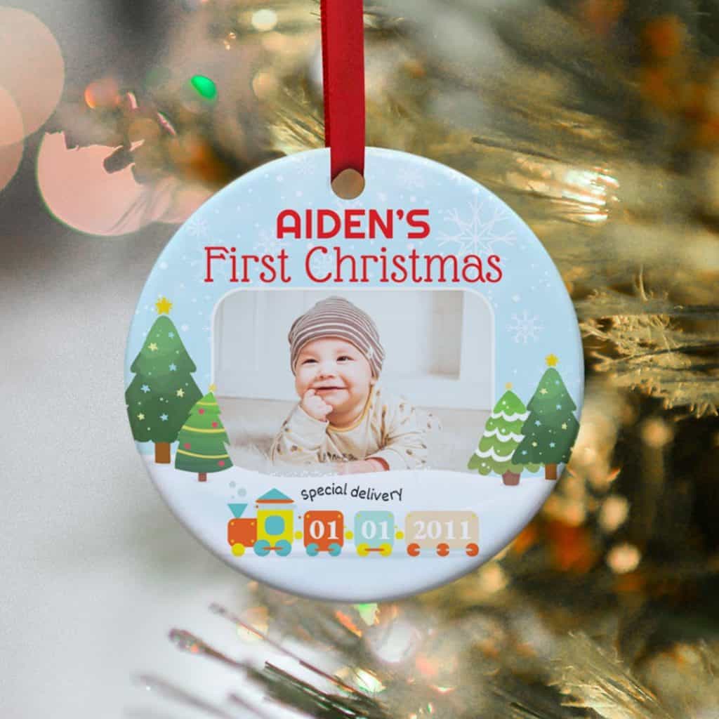 Personalized photo ornament with picture and text - best baby girl gifts