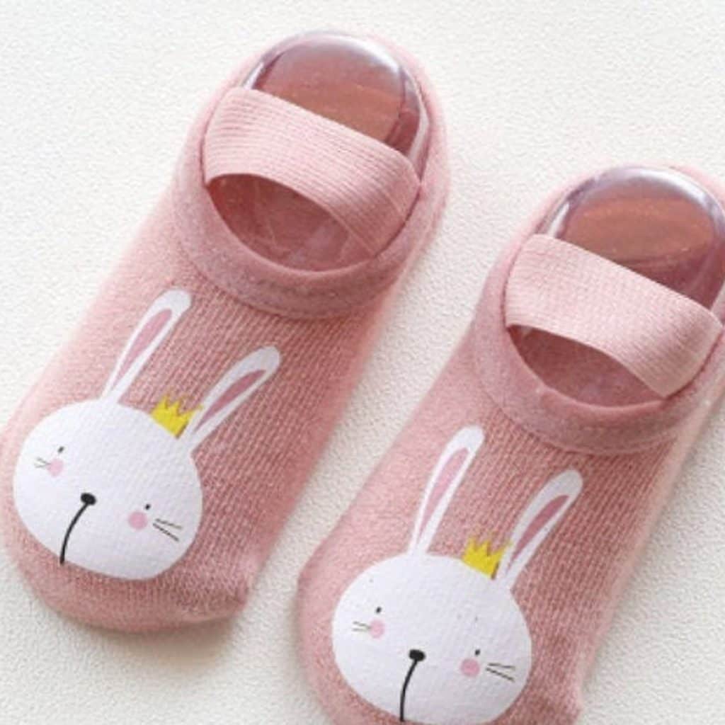 Pink sock with cute bunnies