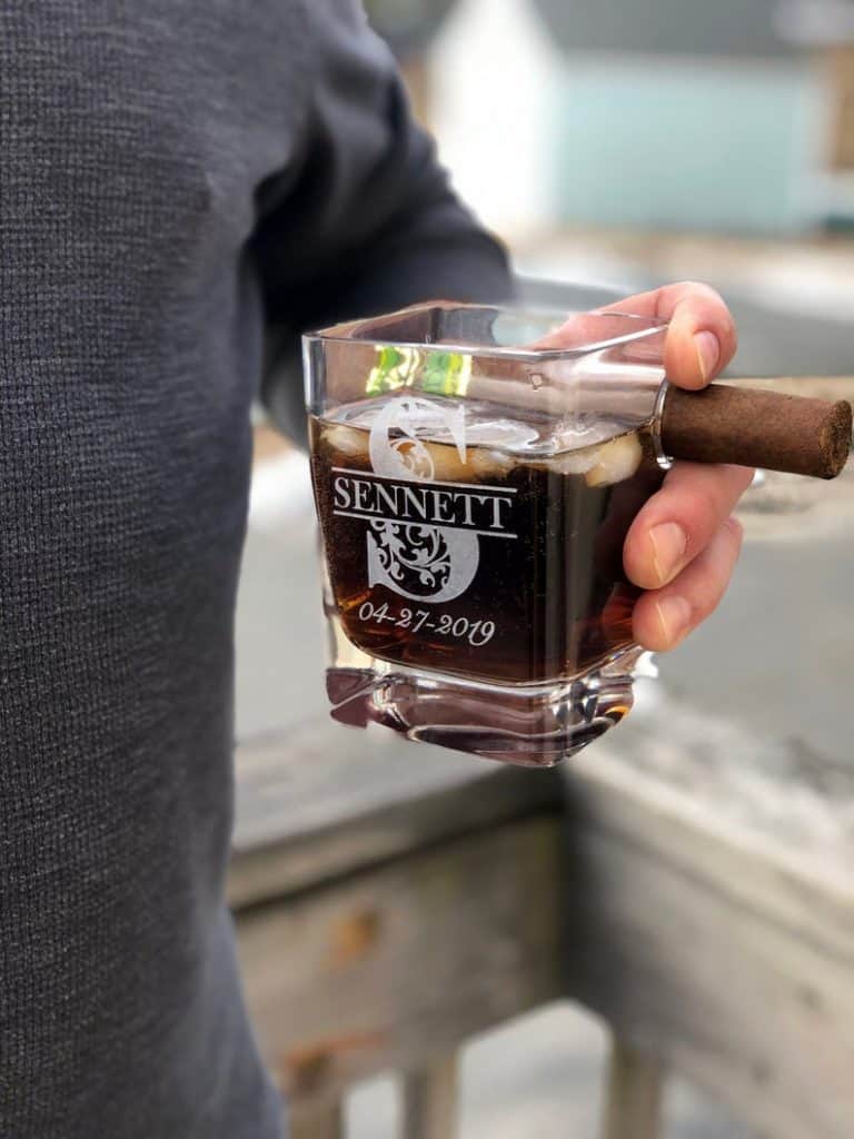 unique gift for whiskey drinker: Personalized Cigar Holder Glass