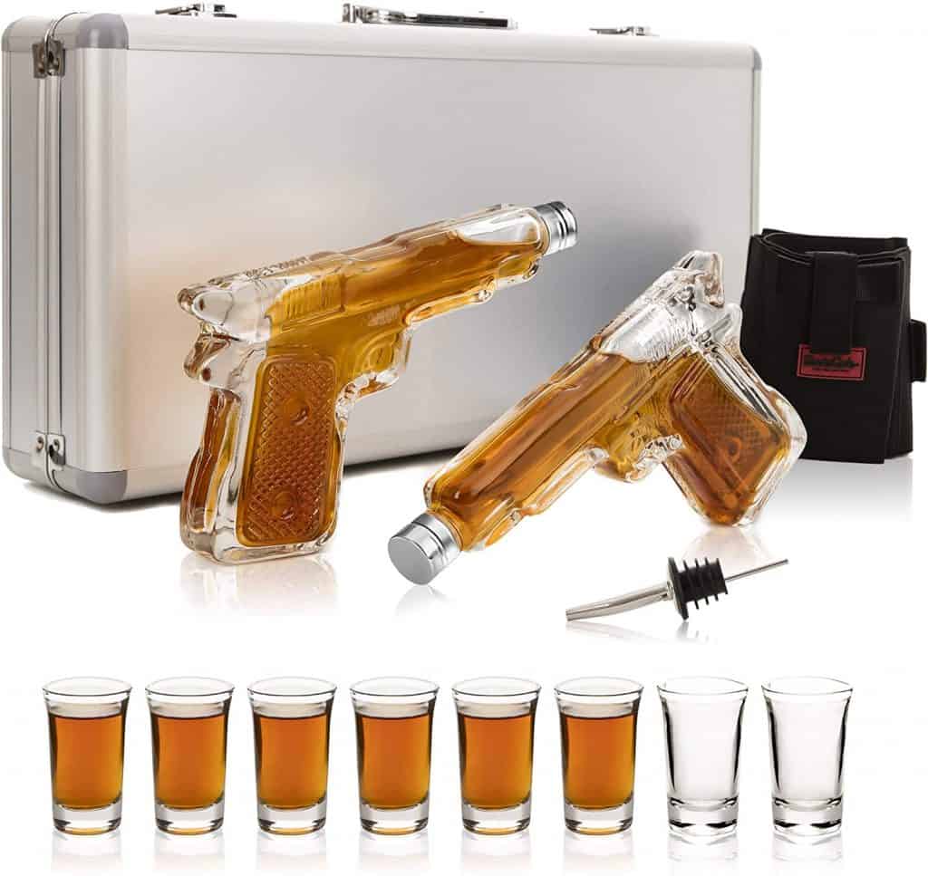 cool gifts for whiskey lovers: Gun Whiskey Decanter and Glass Set  