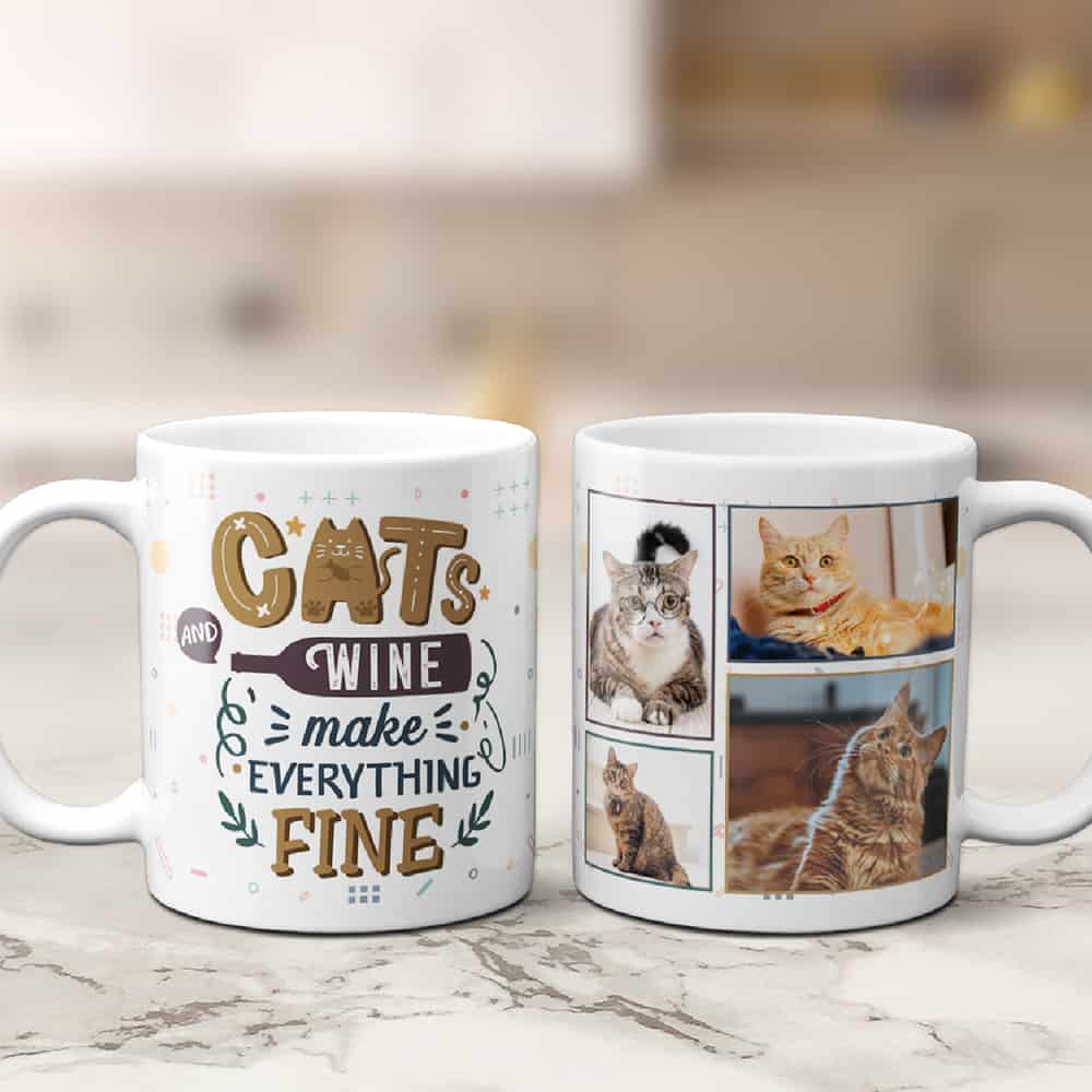 Cats And Wine Make Everything Fine Custom Photo Collage Mug