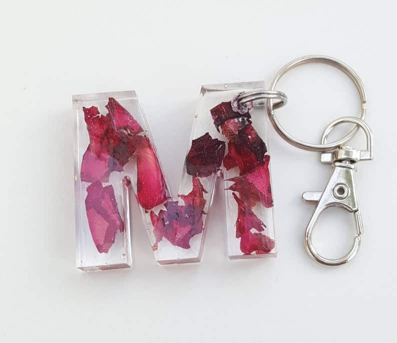 cute stocking stuffers for her: Initial Flower Keychain