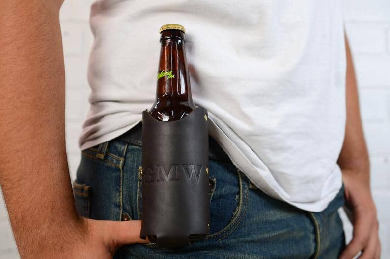 funny beer gift: personalized leather beer holster