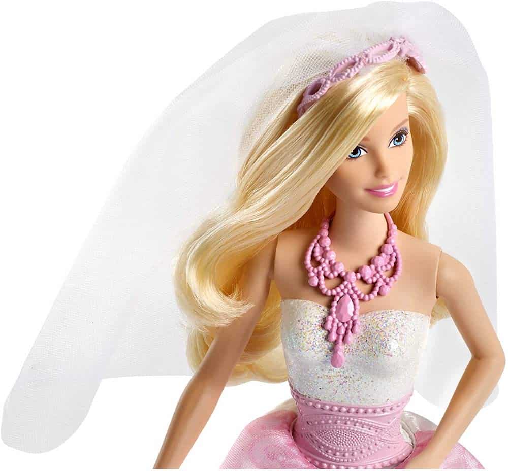 Barbie Bride Doll in White and Pink Dress with Veil and Bouquet